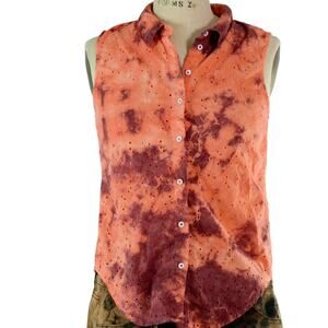 Womens Shirt Size XS Orange Tie Dye Tank Buttons Structured Hippie Vacation